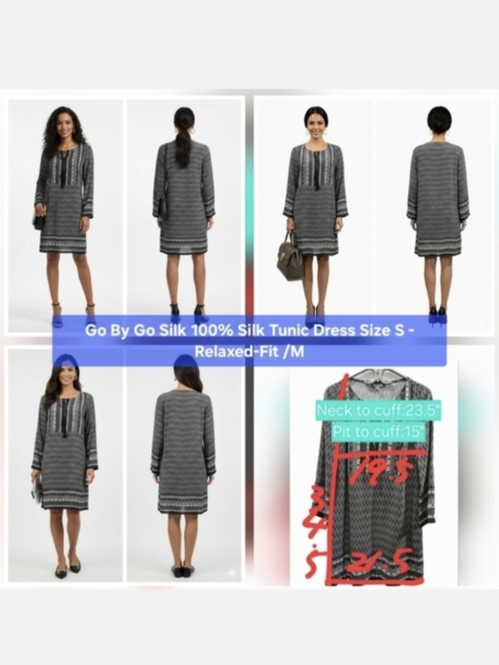 Go By Gosilk 100% Silk Tunic Dress Size S - Relaxed Fit/M